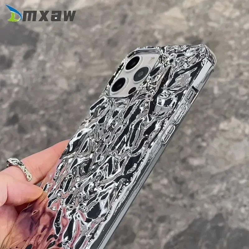 For iPhone 15 14 13 12 Pro Max Mini XR X XS Max 7 8 Plus Phone Case Silver Tin Foil Tinfoil Luxury Fashion Bling Glitter Cover