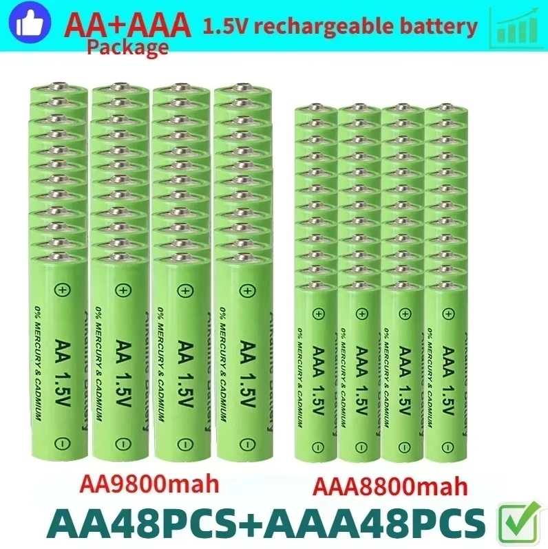 

AA + AAA Rechargeablebattery AA1.5V9800mAh/1.5VAAA 8800mah Alkaline Battery Remote Control Computer Shaver Replace Ni-Mh Battery