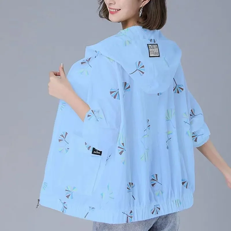 2024 New Women Jacket Spring Summer Thin Coat Oversized Women's Zipper Hooded Outwear Casual Loose Female Windbreaker