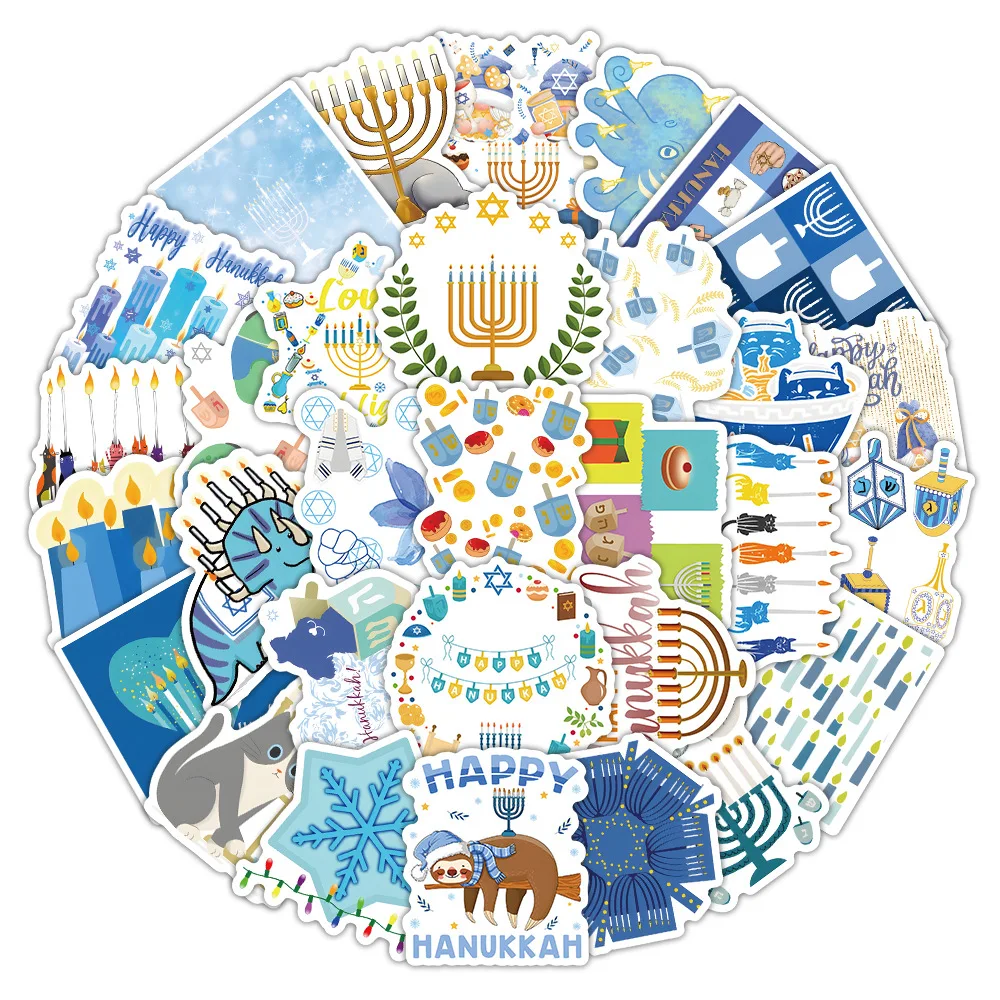 50/100 Uds. Adhesivo de Hanukkah, caja de lápices decorativa creativa de dibujos animados, caja de gafas, cuaderno de recortes, calcomanía para garabatos, juguete para niños