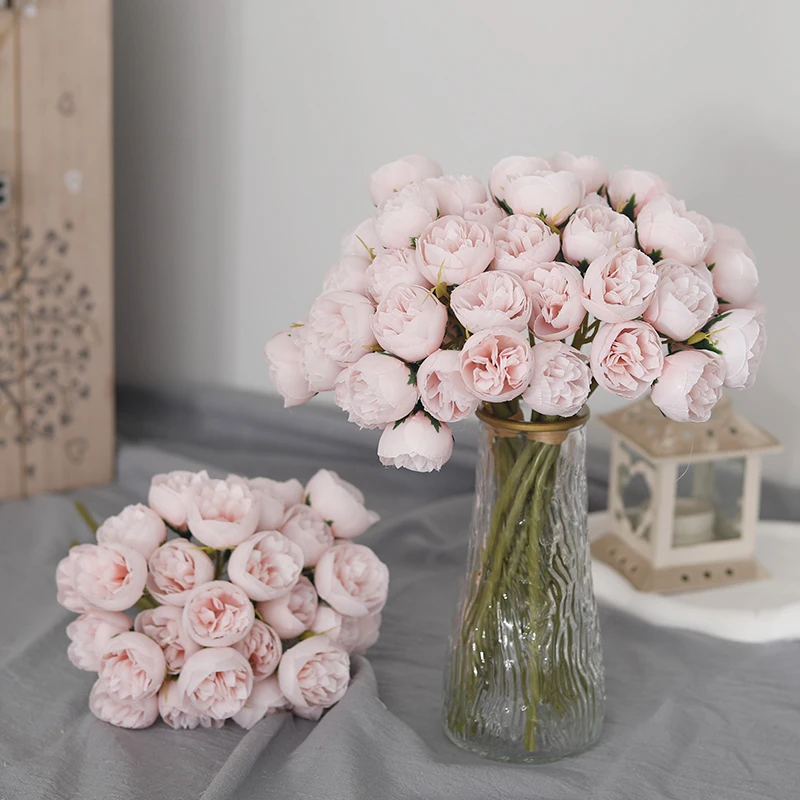 27heads Pink Roses Peony Artificial Flowers Silk Bouquet for Table Vase Arrange Home Wedding Decoration Roses Fake Flowers