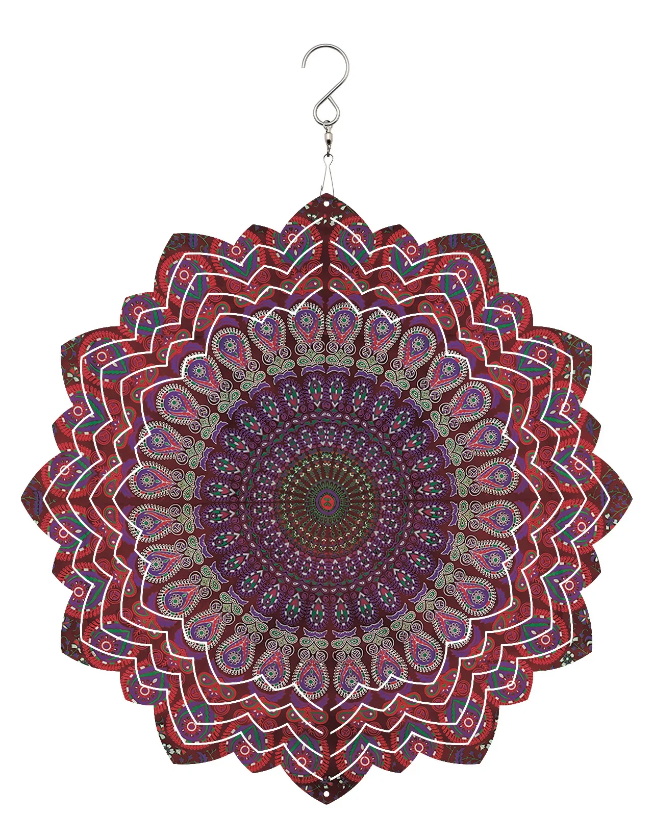 Mandala Pattern Red Outdoor Wind Chime Garden balcone decorazioni appese in acciaio inossidabile per la casa 3D rotante Wind Spinner