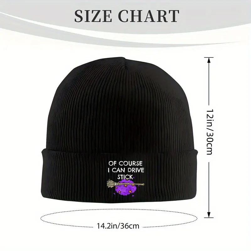 1pc of Course I Can Drive Stick Funny Witch Broomstick Halloween Clothing 10, 000 Halloween Patterns, Printed Black Knit Hat,