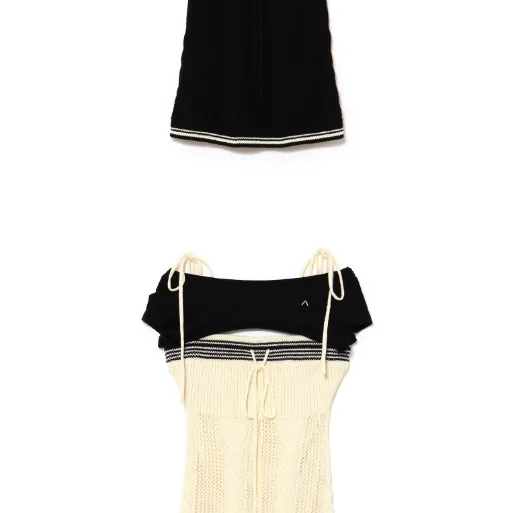

Summer Japanese Niche Design Sense Sweet Girls Contrasting Color Bow Lace-up Knitted Suspender + Blouse Embroidered Tops
