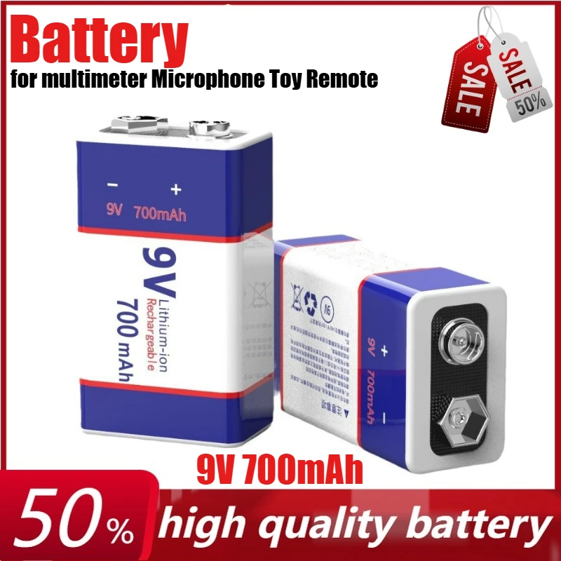 

9V 700mAh Rechargeable Li-ion Battery for Multimeter Microphone Toy Remote Control Walkie Talkie Battery + Charging Cable