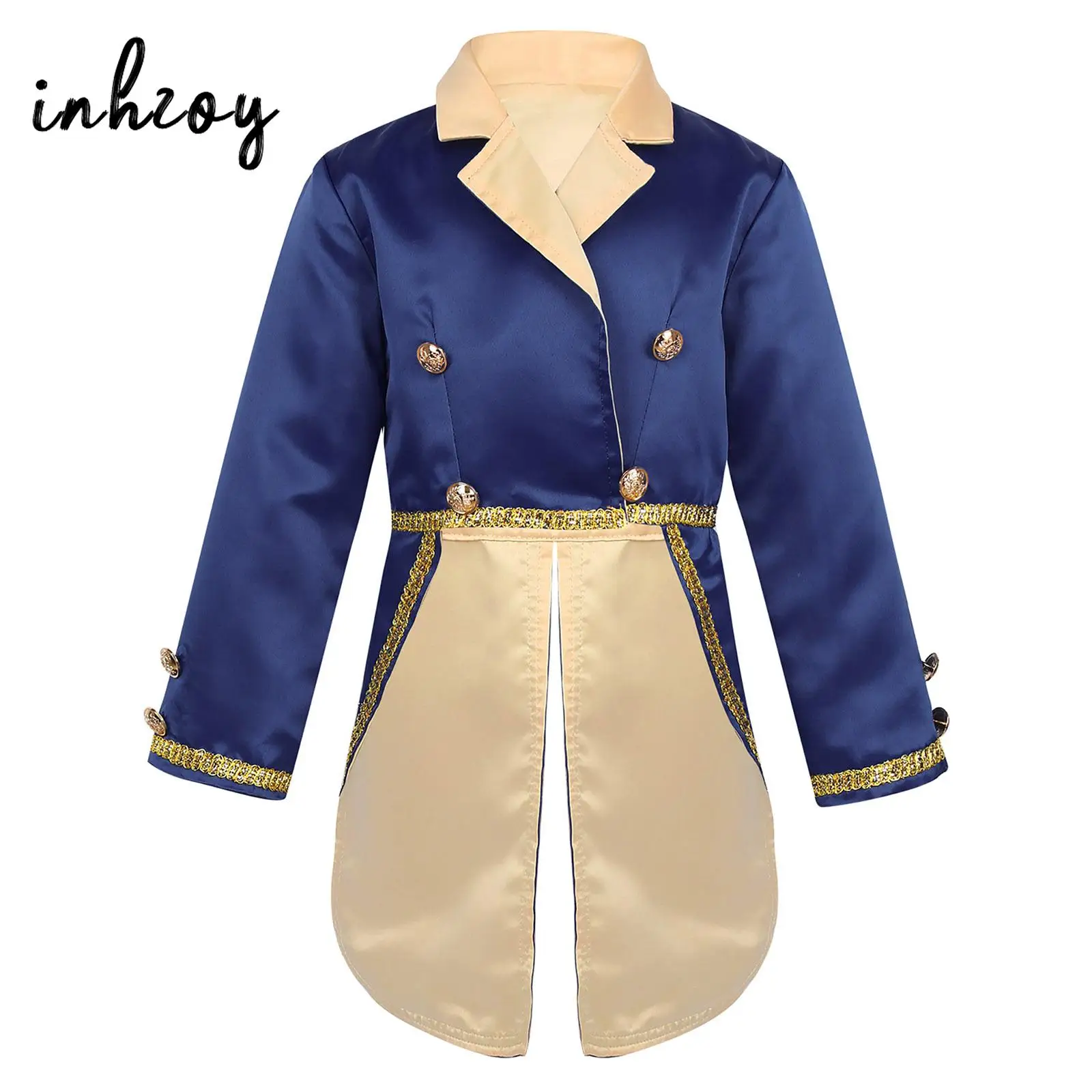 

Boys Royal Prince Gentleman Tailcoat Jacket Long Sleeve Turn-Down Collar Tuxedo Coats Halloween Cosplay Birthday Party Costume