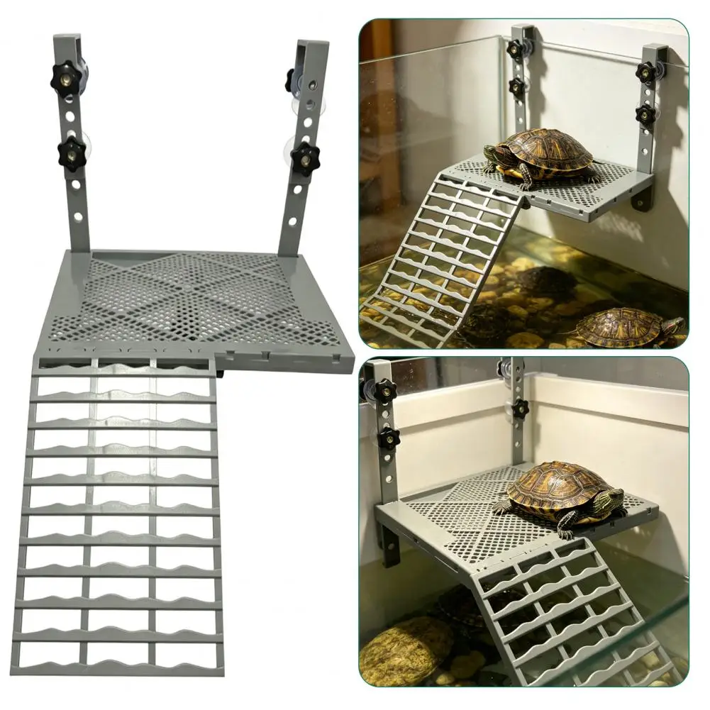 Décoration d'aquarium : Plateforme de bain de soleil solide suspendue pour tortue avec ventouses, rampe antidérapante intégrée pour terrariums