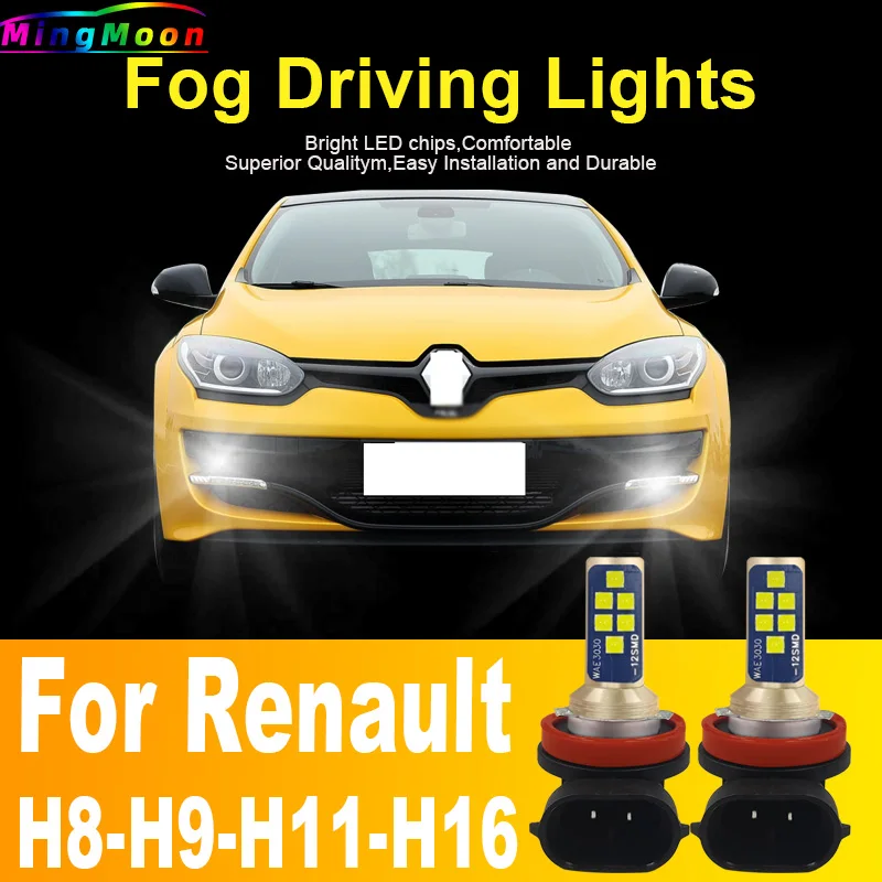 2x H11 H8 Led Fog Lights Canbus H16 H9 Car Bulb Lamp 12v 55w For Renault Megane 3 2 4 Scenic Clio Duster Master Captur Fluence