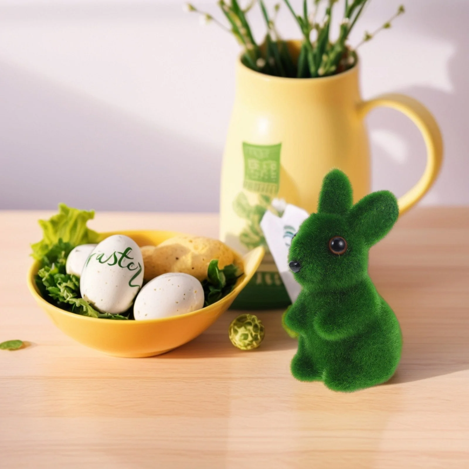 Moss Bunny Miniature Decoration Easter Garden Statue Artificial Green Rabbit Sculpture Furry Bunnies Statues for outside Foam