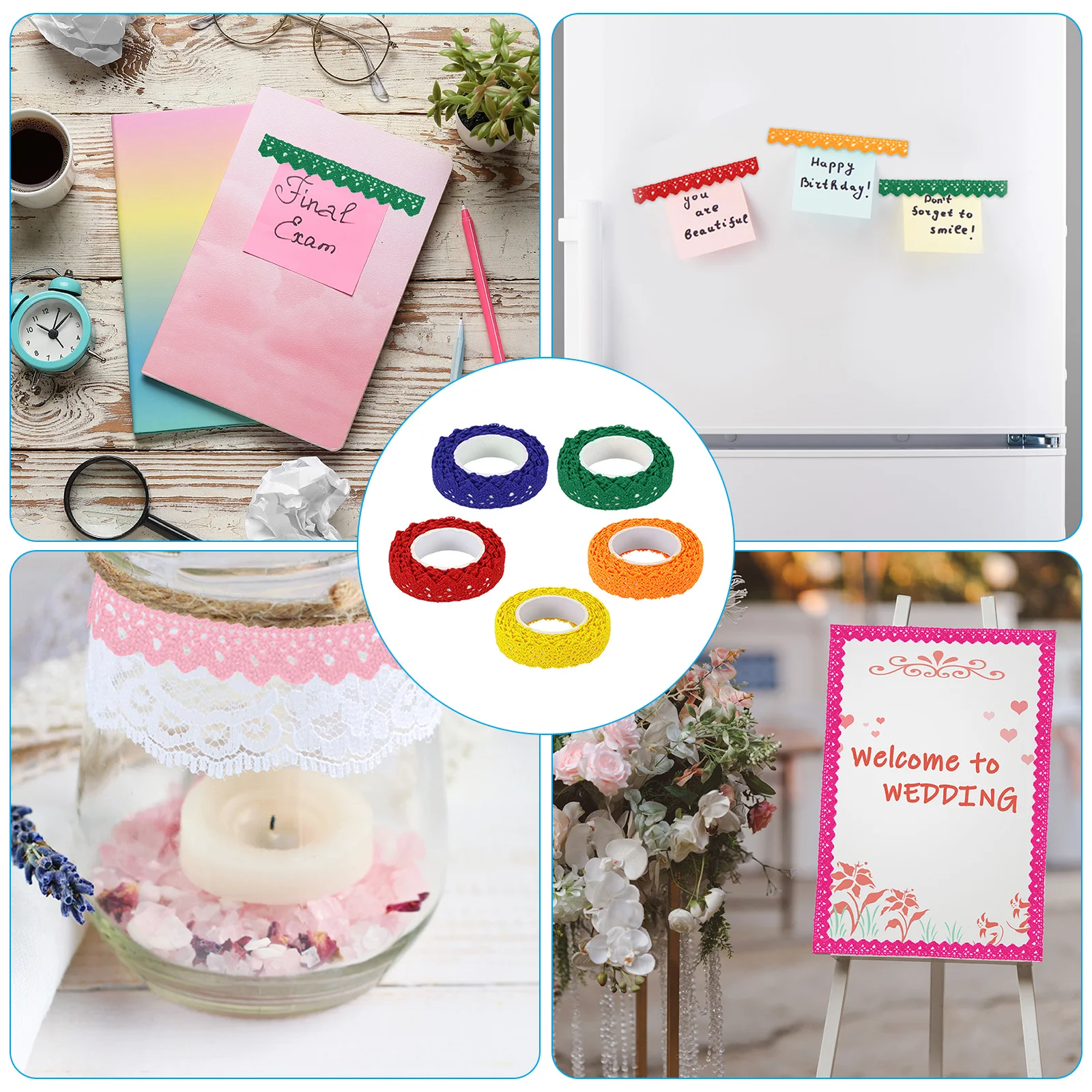 3/4pcs Self-Adhesive Lace Tape Lace Ribbon Cotton Washi Trim Stickers Masking for Scrapbooking DIY Card Making 0.7" Wide 2 Yards