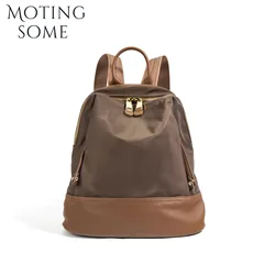 Motingsome School Bag Women Backpack Luxury Nylon + Cowhide 2024 New Autumn and Winter Travel Bag Oxford Cloth Junior Back Pack