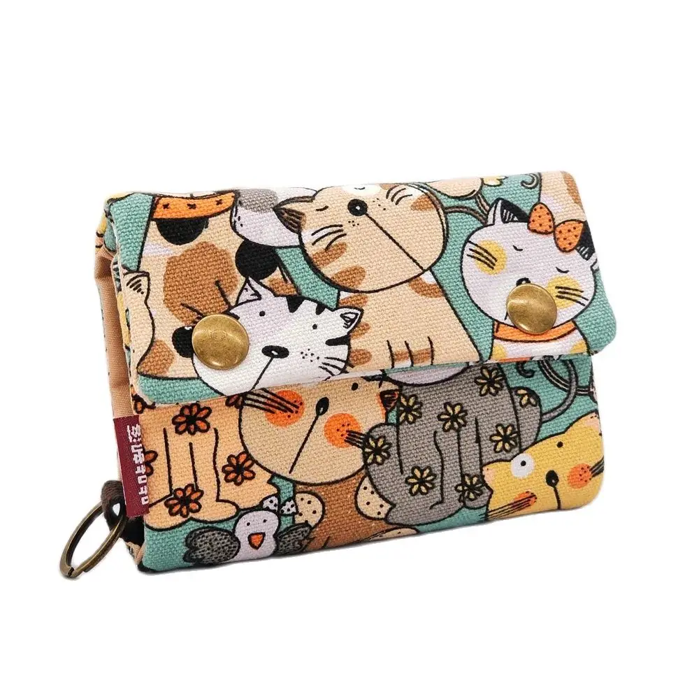 

Women's Canvas Coin Purse Cartoon Printing Fold Wallet Small Card Organizer Key Pouch Ladies Money Bag for Children Girls Boys