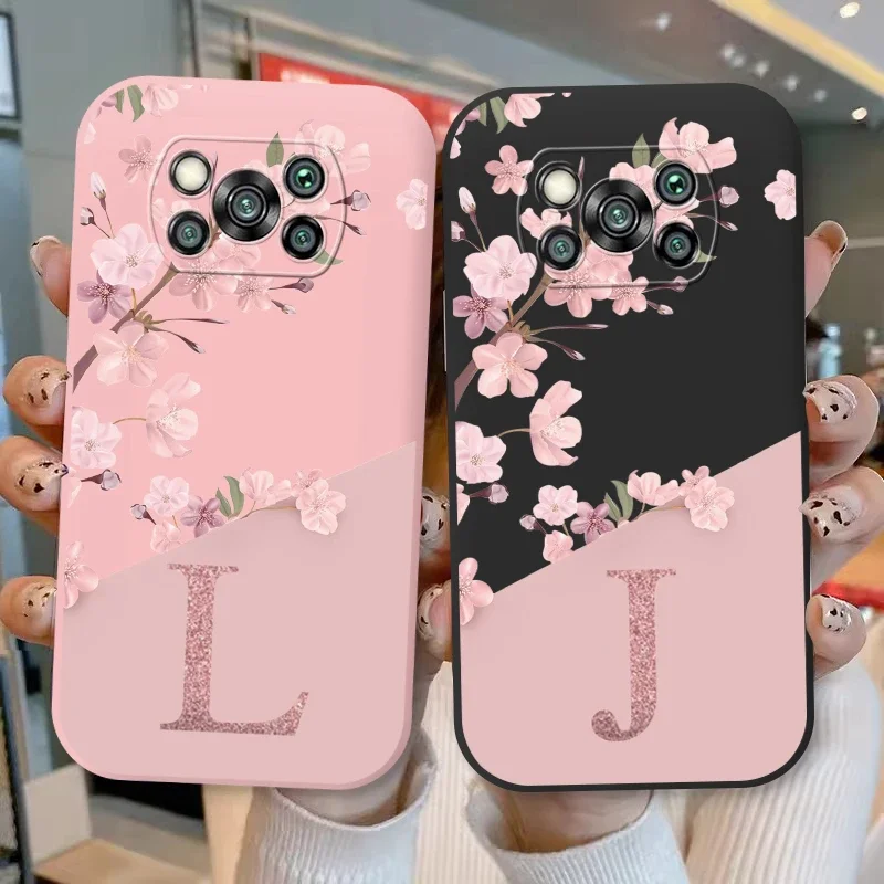 

Cute Initial Letter Case For Poco X3 X 3 Pro X3 NFC Back Cover Simple Style Flower Soft Silicone Fundas For Xioami Poco X3 Coque