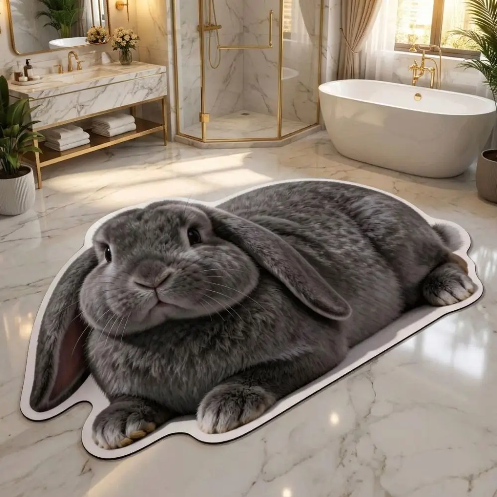 Soft 2D Rabbit-Shaped Area Rug Non-Slip Easy To Clean Home Decor Carpet Anti-fouling Cartoon Carpet Living Rooms