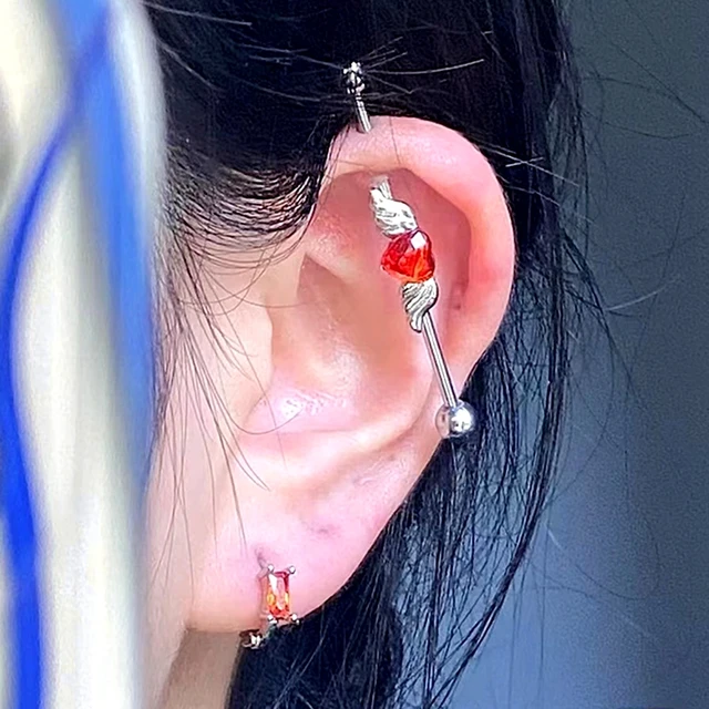 1.6mm Stainless Steel Industrial Piercing 14g Long Rod Ear Stud Heart Zircon Ear Pierc Bar Jewelry Cartilage Earings Barbell New AliExpress