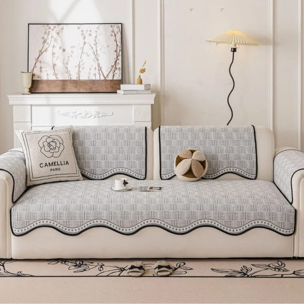 Non-slip Cotton and Linen Sofa Cushion Four Seasons New Living Room Sofa Cushion Senior Sense of Leather Sofa Cover Cloth