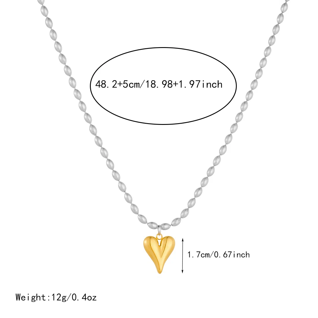 MEYRROYU 316L Stainless Steel Light Luxury Golden Heart Pendant Silver Rice Bead Necklace Lady New Trend Love Neck Chain Jewelry
