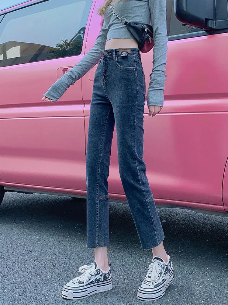 Vintage slanke mode enkellange jeans dames casual streetwear retro denim broek recht hoog getailleerde rechte vaqueros