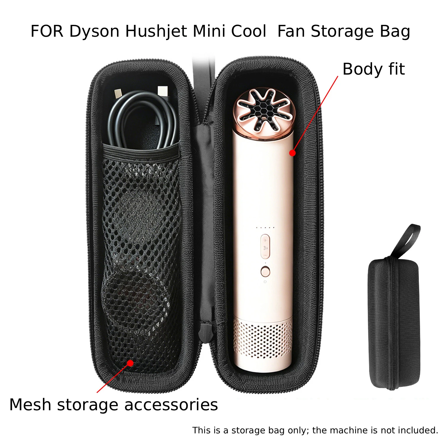 Designed Storage Bag for Mini Cool Portable Fan with 210x90x70mm Footprint Mesh Compartment and Protective EVA Build