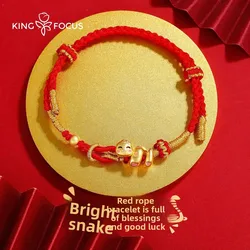 999 Sterling Silver Zodiac Snake Bracelet Women's Football Silver Red Rope 2026 Year of The Snake Good Lucky Amulet Hand Rope