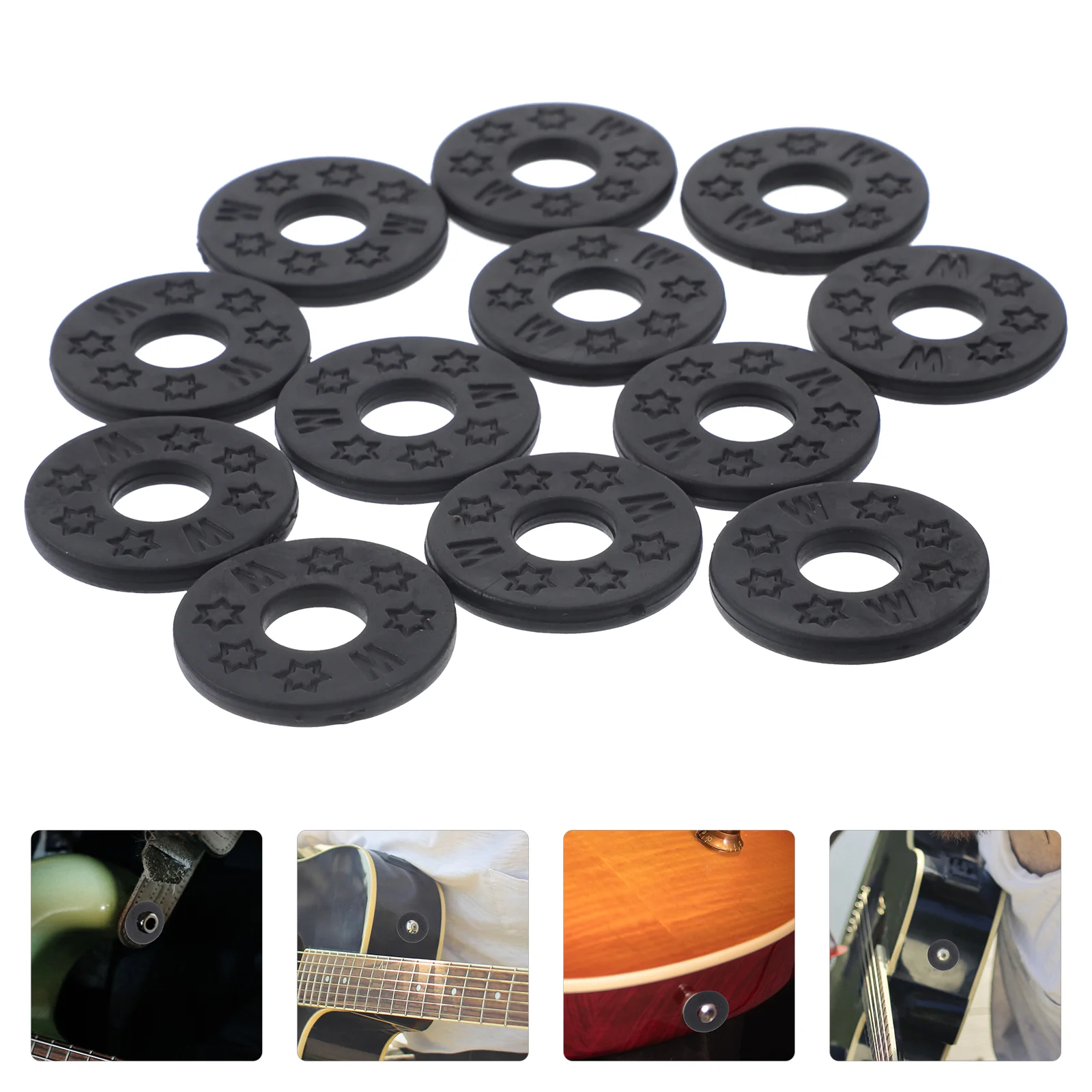 

12 Pcs Guitar Strap Lock Silicone Gasket Safety Black 12pcs Pads Washers Non-slip for Bass Protector Fixing Buckles