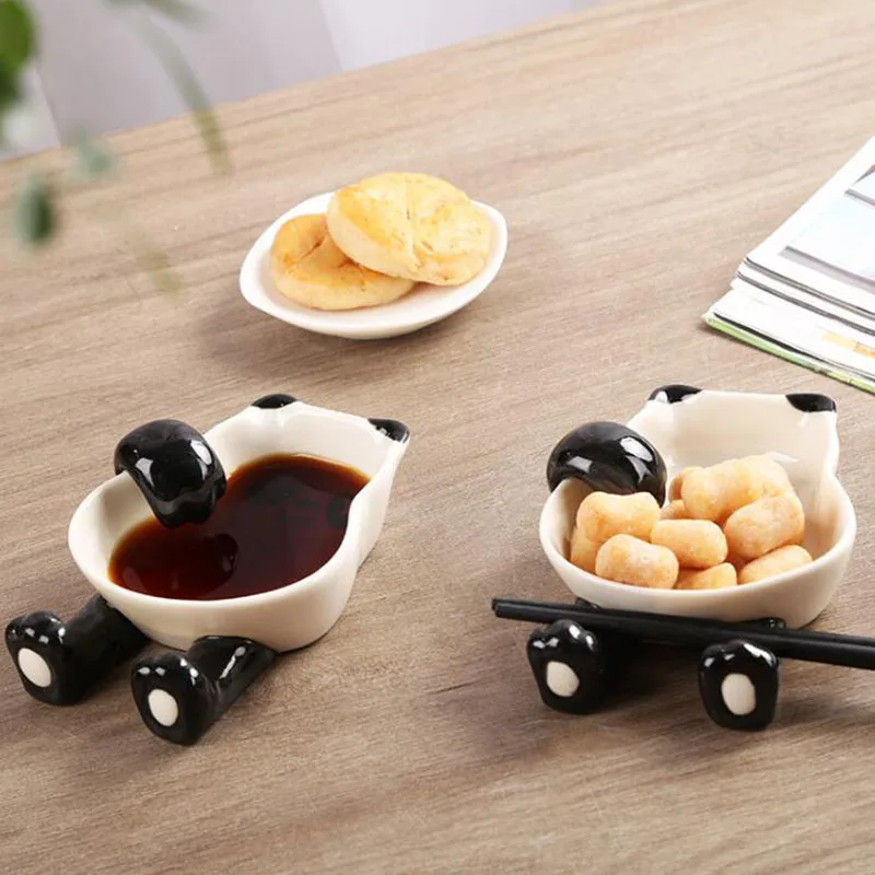 Porcelain Cute Panda Dish Kitchen Tableware Household Soy Sauce Vinegar Snack Vegetable Small Plate Seasoning Dish