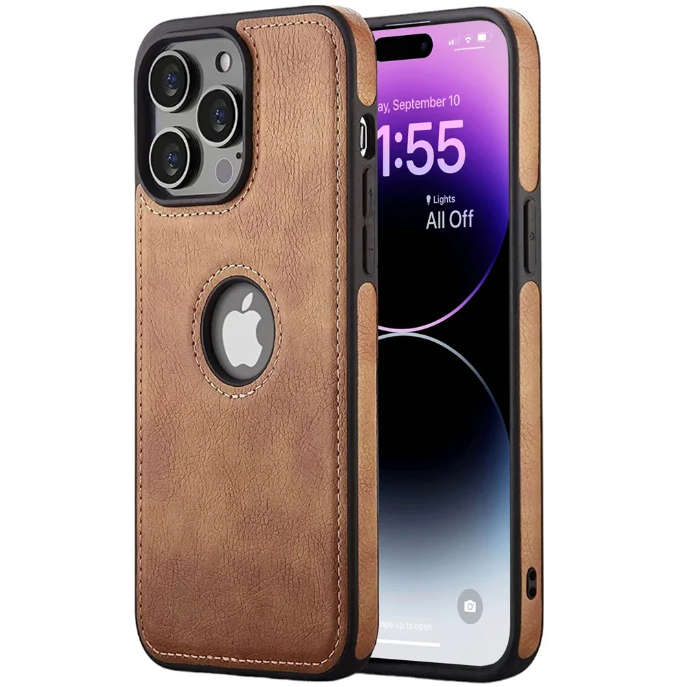 For iPhone 16 iPhone 16 Pro Plus iPhone 16 Pro Max Case Slim Fit PU Leather Logo Hole Soft Silicone Shockproof Back Cover