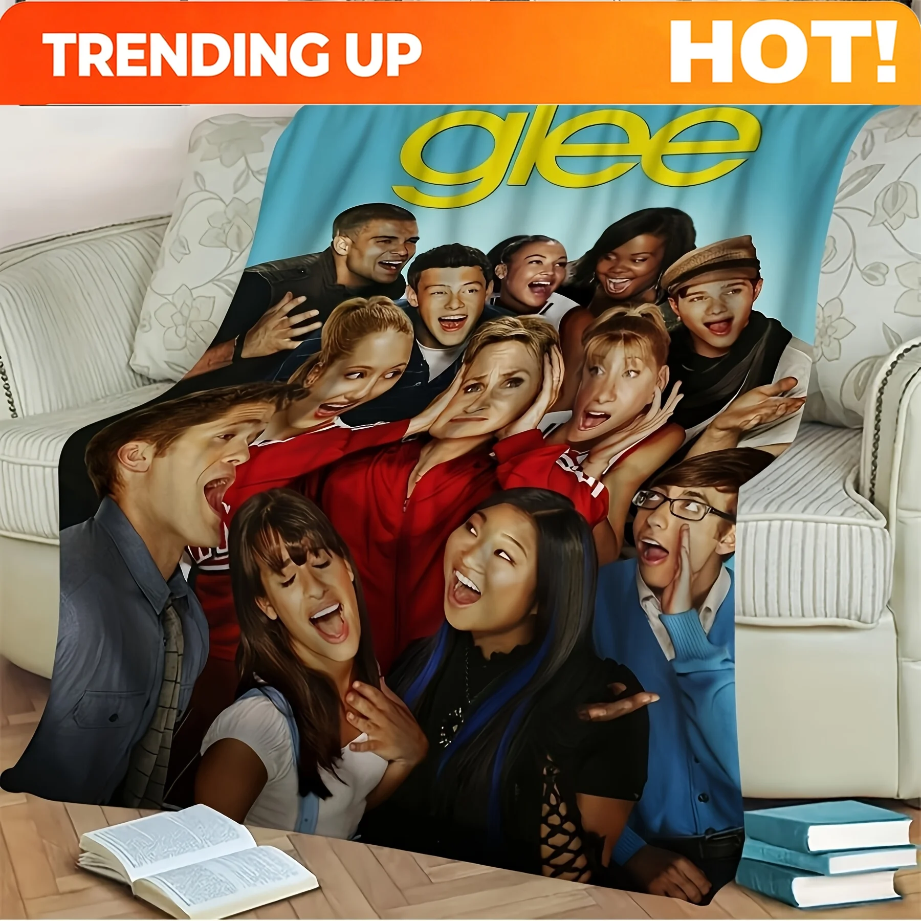 Customize 1pc Glee TV Show Blanket - Soft Flannel Throw with Iconic Cast (Rachel, Kurt,), Song Lyrics & Prints - Cozy Bedspread