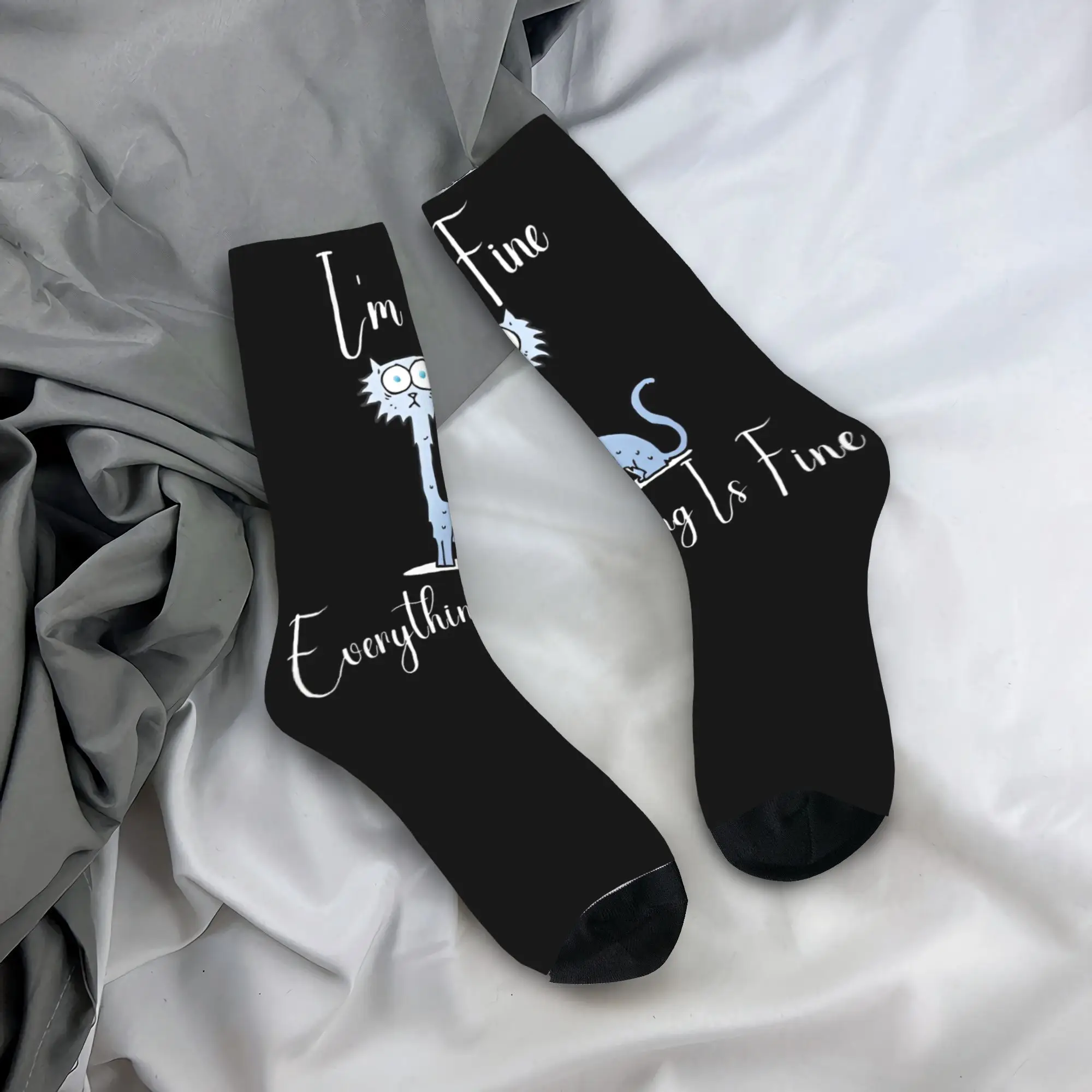 

I'm fine Everything Is Fine Funny Cat Socks Harajuku Stockings Autumn Anti Bacterial Women Men Socks Soft Printed Climbing Sock