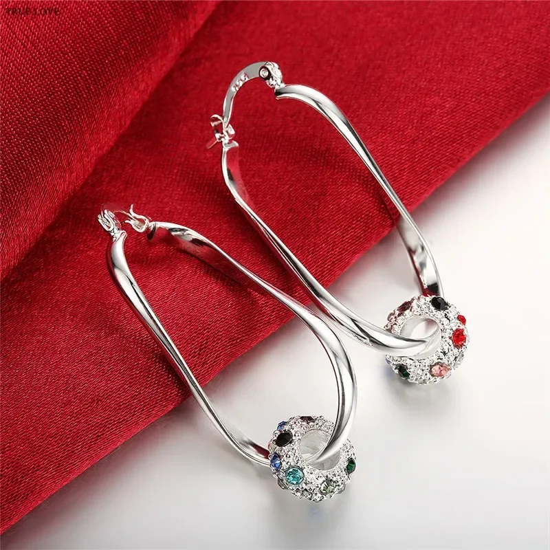 

925 Sterling Silver Earrings for Woman charm Colorful crystal beads drop earring fashion Jewelry lady party Christmas Gifts