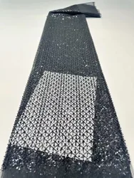 Black Luxury Beads Lace Fabric African Tulle Lace with Sequins Embroidery for Clothes Sewing Gown Party Dress Fabrics Material
