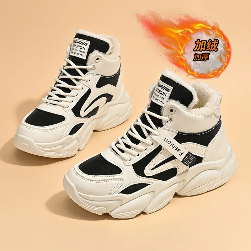 2025 الشتاء المرأة أحذية رياضية مكتنزة منصة أفخم اصطف عالية أعلى أحذية رياضية الكورية طالب الدافئة الدانتيل يصل الجوارب #4