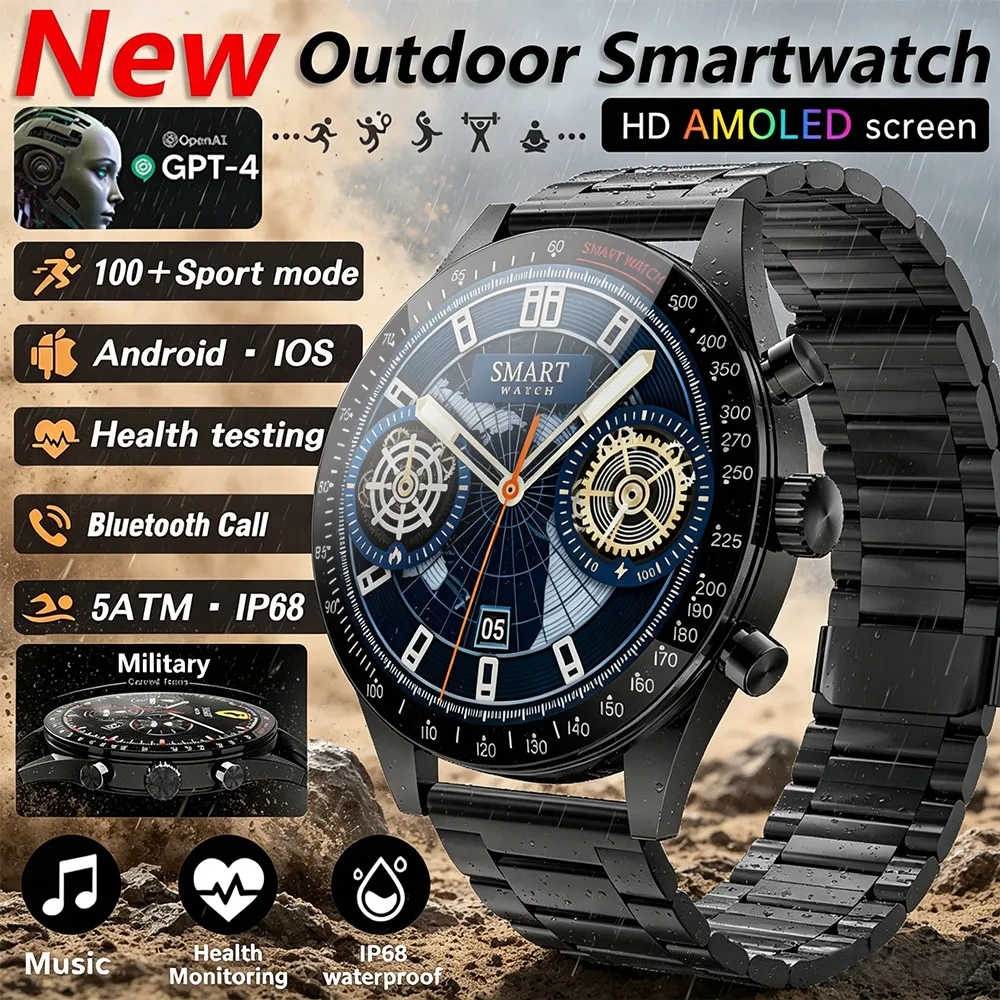 

2026 New Men Steel Band Sports Smart Watch Health Monitoring Music Playback Bluetooth Call Smart Wristband Waterproof Smartwatch