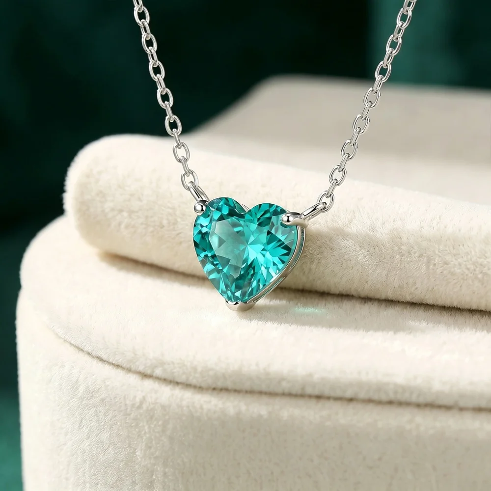 MINWEEN Sweet Style 6*6mm Paraiba Heart Necklace Women's Jewelry With 925 Sterling Silver Jewelry