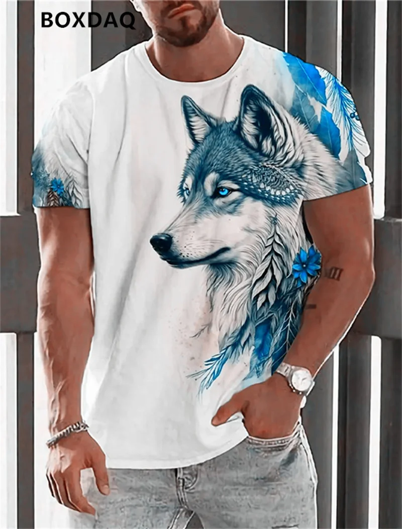 

Men's 3D Printed Graphic Wolf T-Shirts Short Sleeve Summer Animal Street Tie-dye Tees 6XL Plus Size Male Clothing Casual Tops