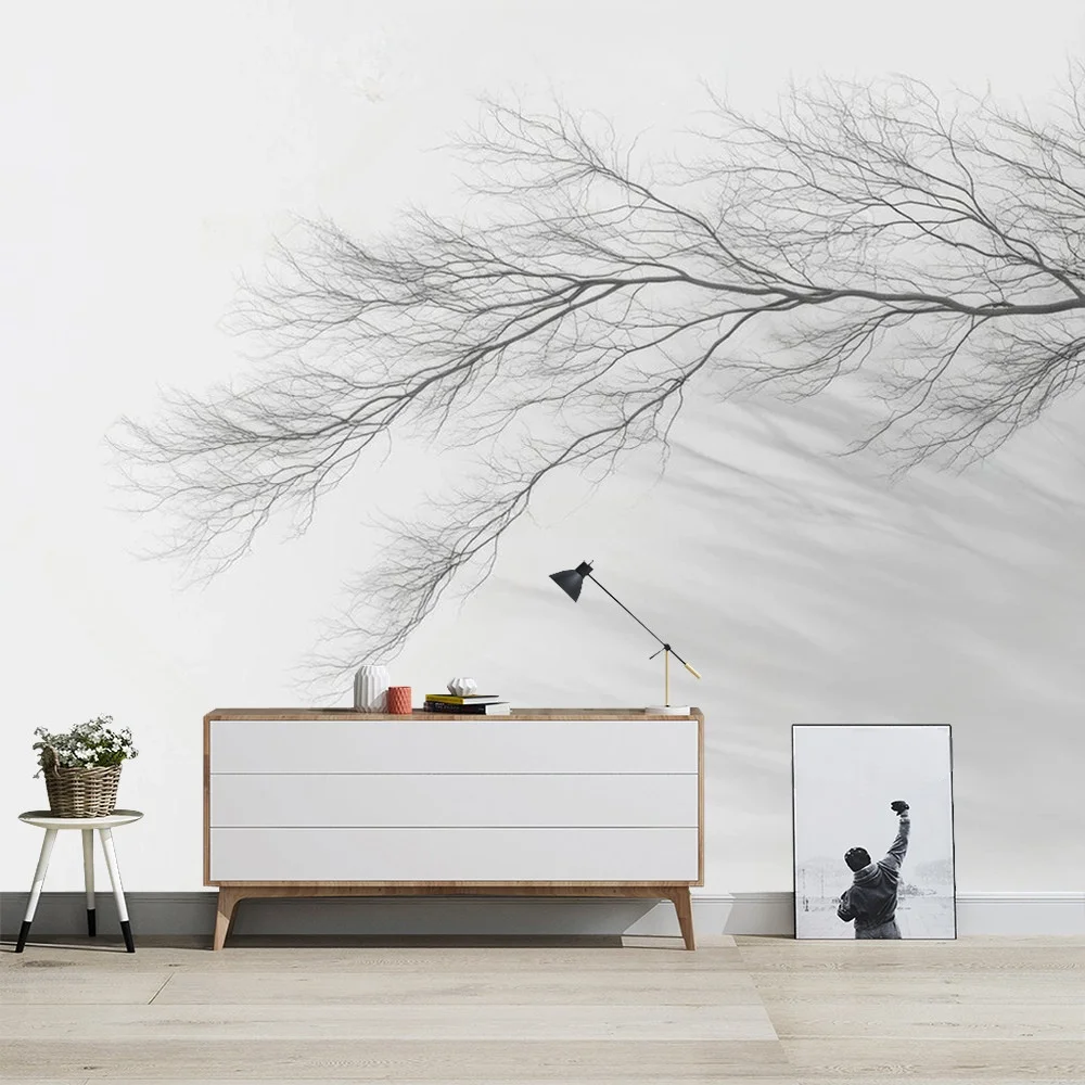 Customized Mural Modern Nordic 3D Black and White Tree Branch Wallpaper Bedroom Study Background Wall Decorative 3d Wallpaper
