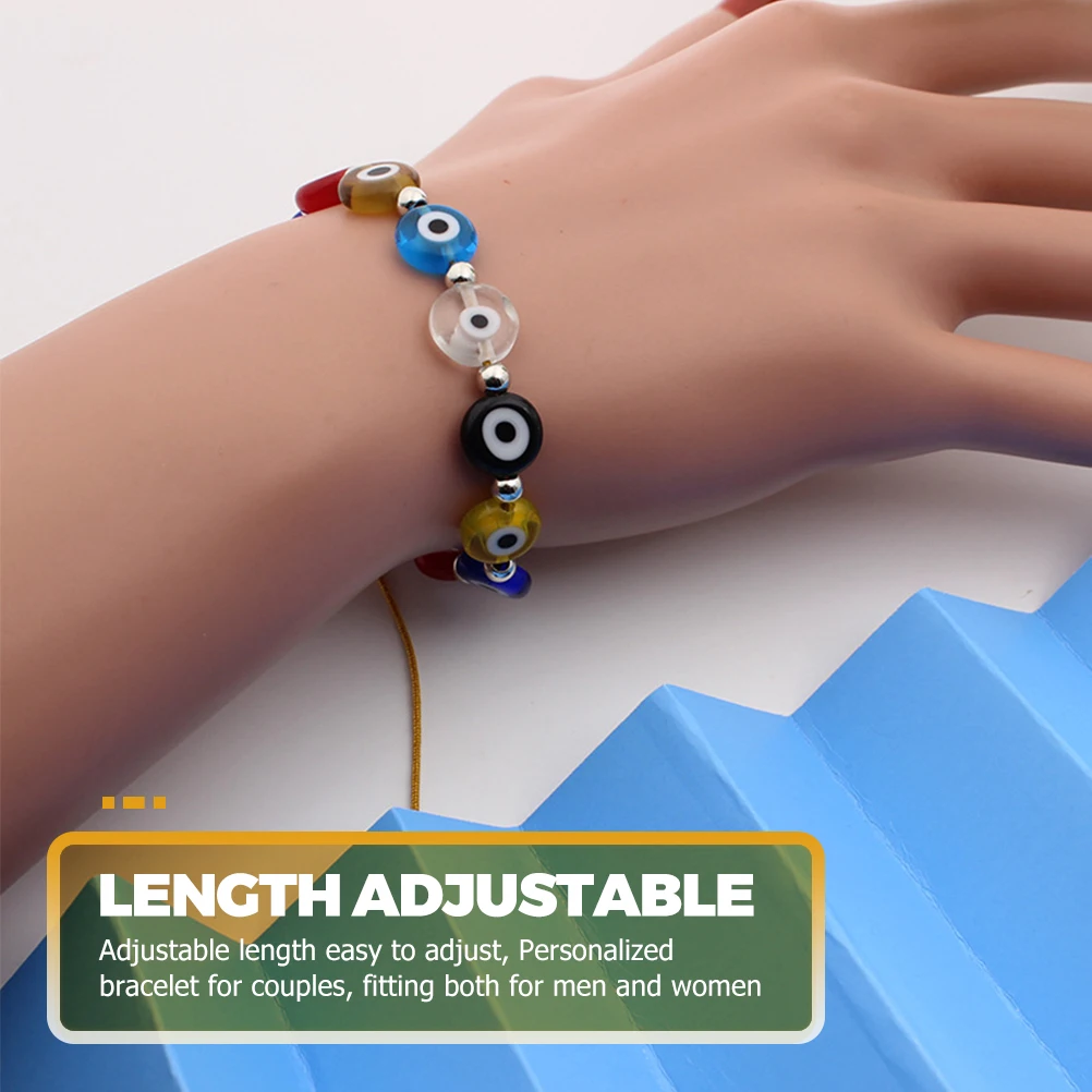 

2 Pcs Eye Bracelet Bead Bracelets Beaded Rope Blue Oblate Couple Jewelry Glass Lovers