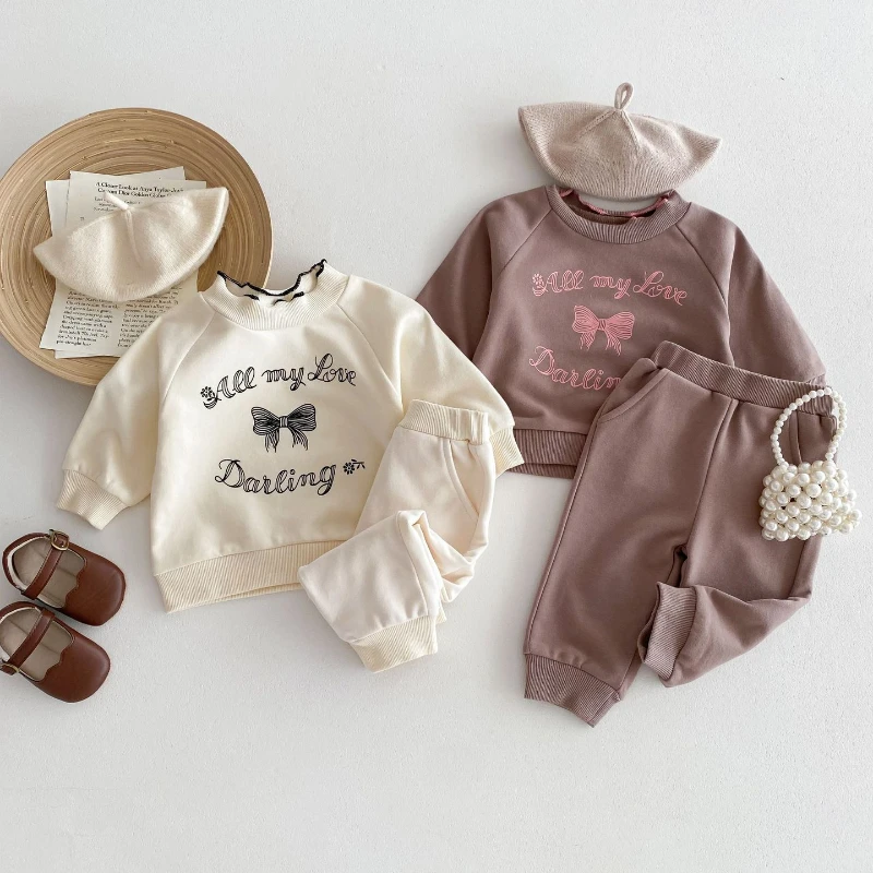 Baby Girls Clothes Sets Kids Bow-knot Sweatshirt+Pant 2pcs Suit Toddler Costume 2025 Spring Autumn Children's Clothing