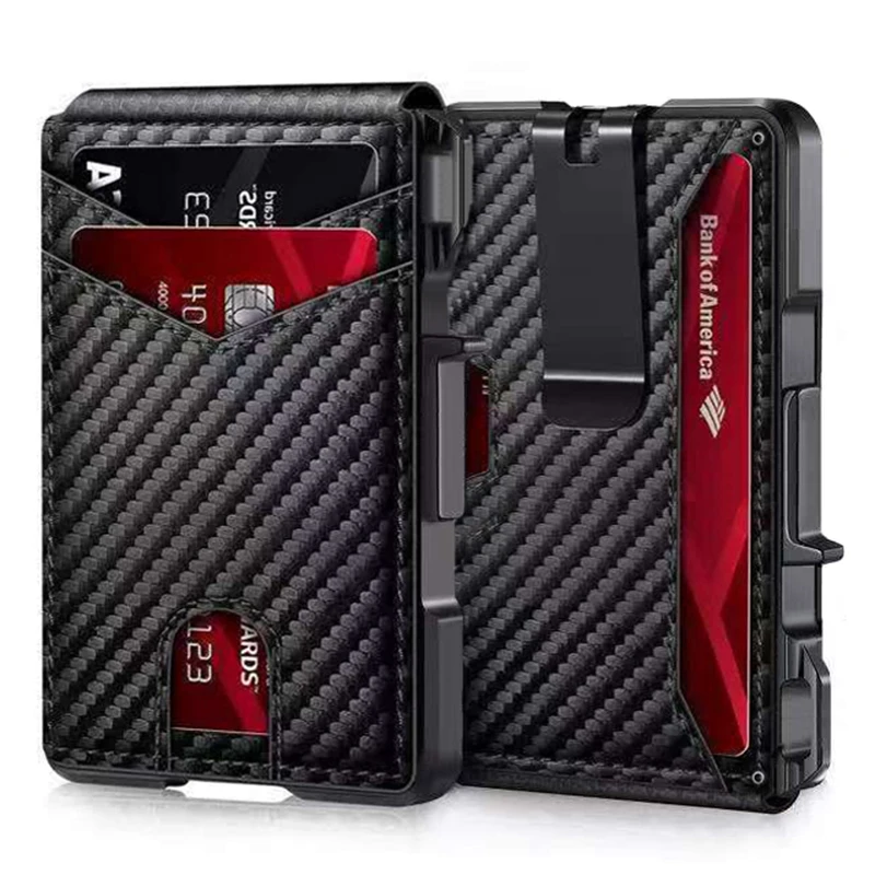 

Лидер продаж, мужской минималистичный держатель для карт из углеродного волокна для поп-кошелька RFID, защита от кражи и защиты от RFID, кожаная металлическая алюминиевая папка для наличных