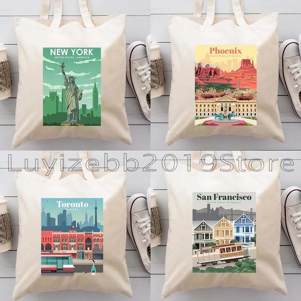 

Сумка-шоппер из холщовой ткани с принтом: Нью-Йорк, Чикаго, Сиэтл, Феникс, Сан-Франциско, Торонто, Остин, Лас-Вегас, Лос-Анджелес, Майами, Сиэтл