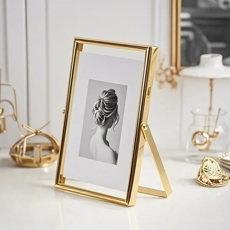 Nordic Rotating Metal Photo Frame Stand Transparent DIY Specimen Frame Premium Quality Decorative Picture Frame Home Decor