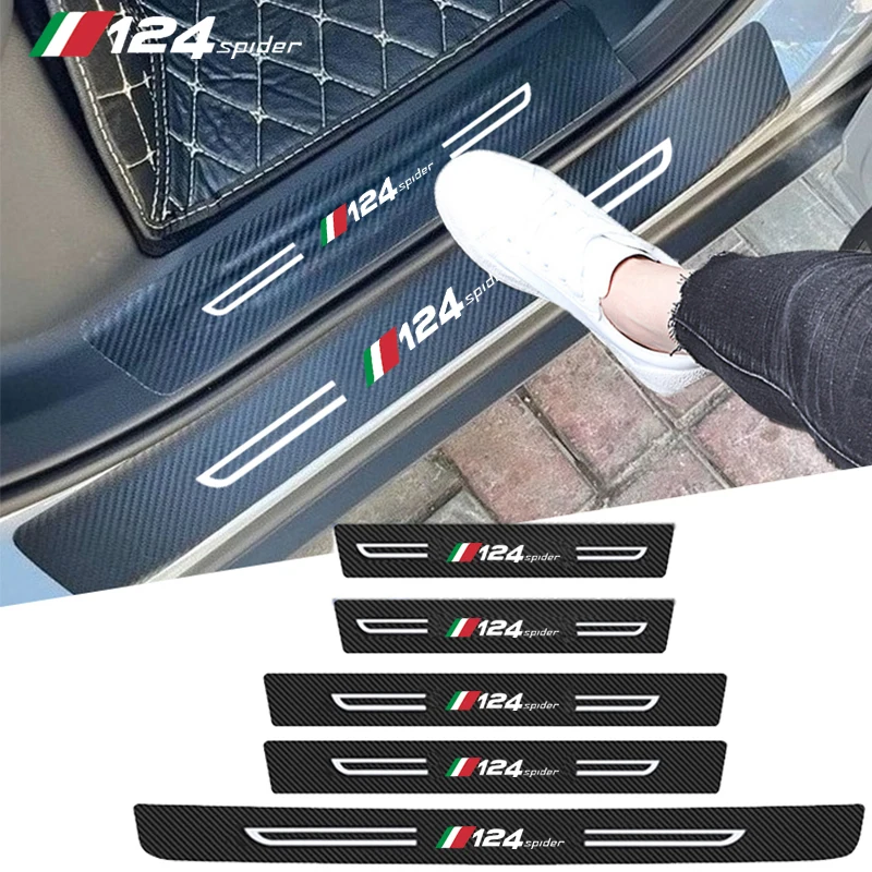 For Fiat 124 spider Badge Car Door Threshold Film Scuff Plate Decals Trunk Bumper Strips Carbon Fiber Sill Protector Stickers