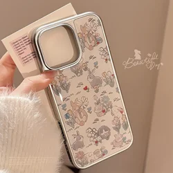Bunny Garden flowers countryside rabbit Plating drop glue Phone case For iPhone 17 16 15 14 Pro Max Case Cute Cartoon art Cover