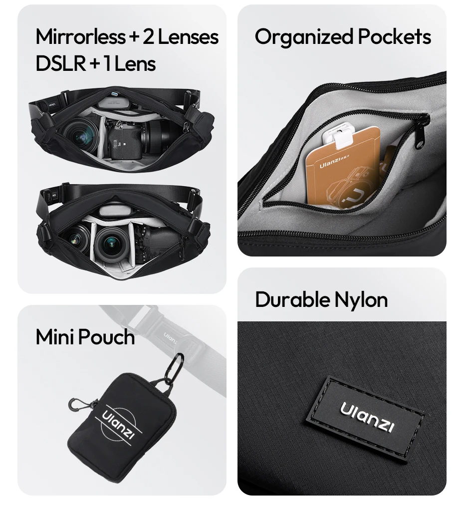 Ulanzi HMN1Lunar Sling Bag Reise-Schultertasche mit Trennwand, verstellbarer Riemen, Umhängetasche für Straßenfotografie, tägliches Pendeln – Detail 3