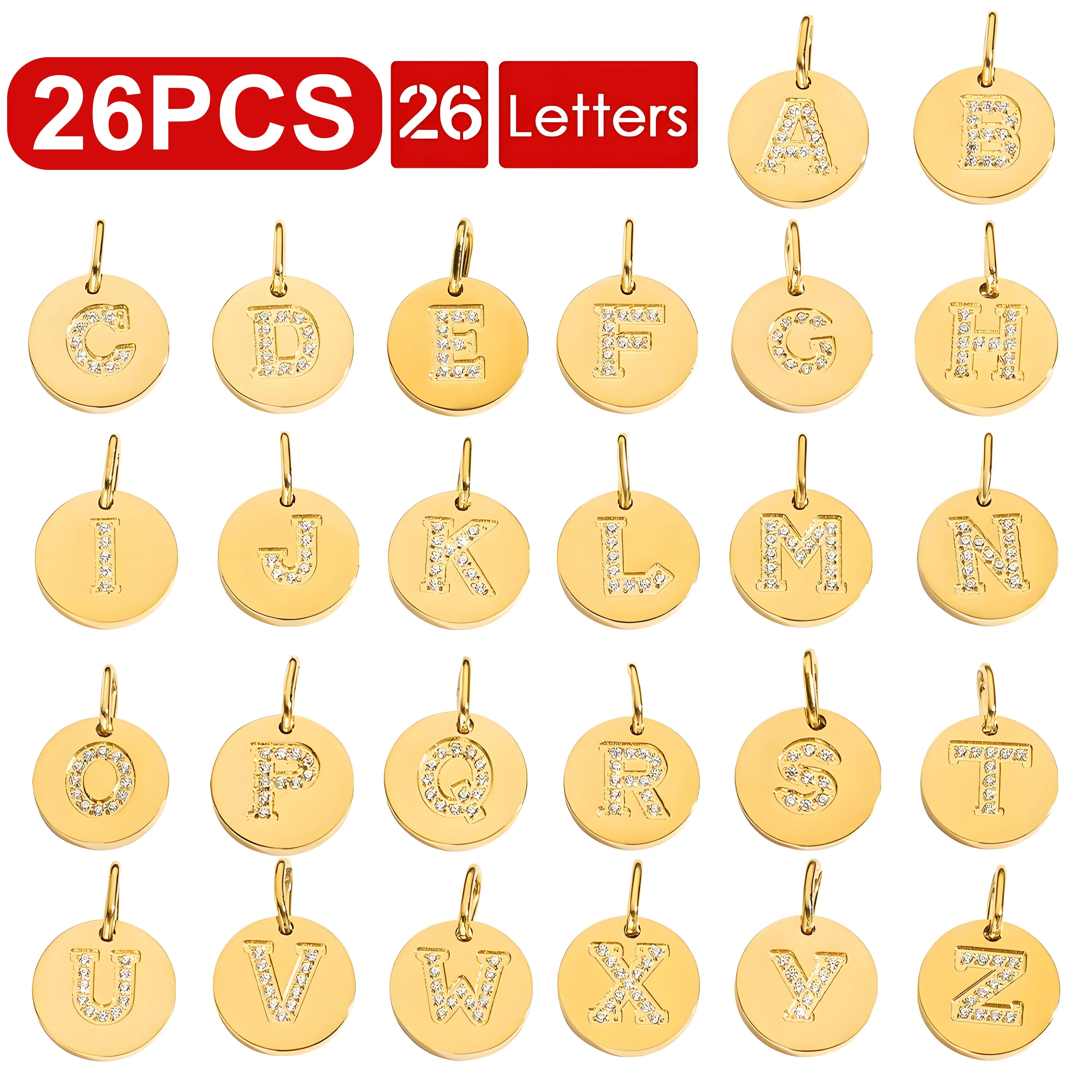 Waterproof 14K Gold Plated Stainless Steel 26 Letters Pendant Trendy Iced Out CZ Round Name Disc Charms for DIY Necklace Earring