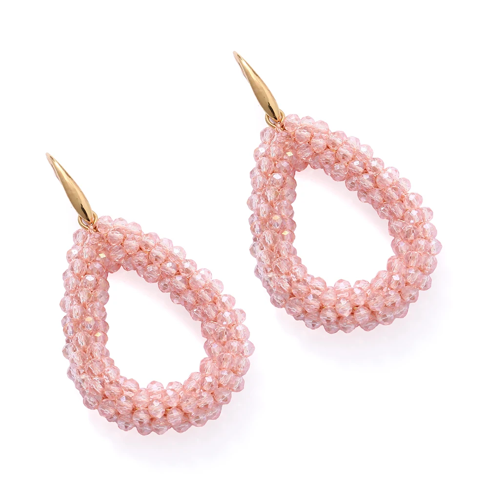 INKDEW Mischfarbe Große Tropfen Ohrringe Bunte Perle Handgemachte Threading Kristall Ohrringe für Frauen Geschenk Wasser Tropfen Schmuck EA004