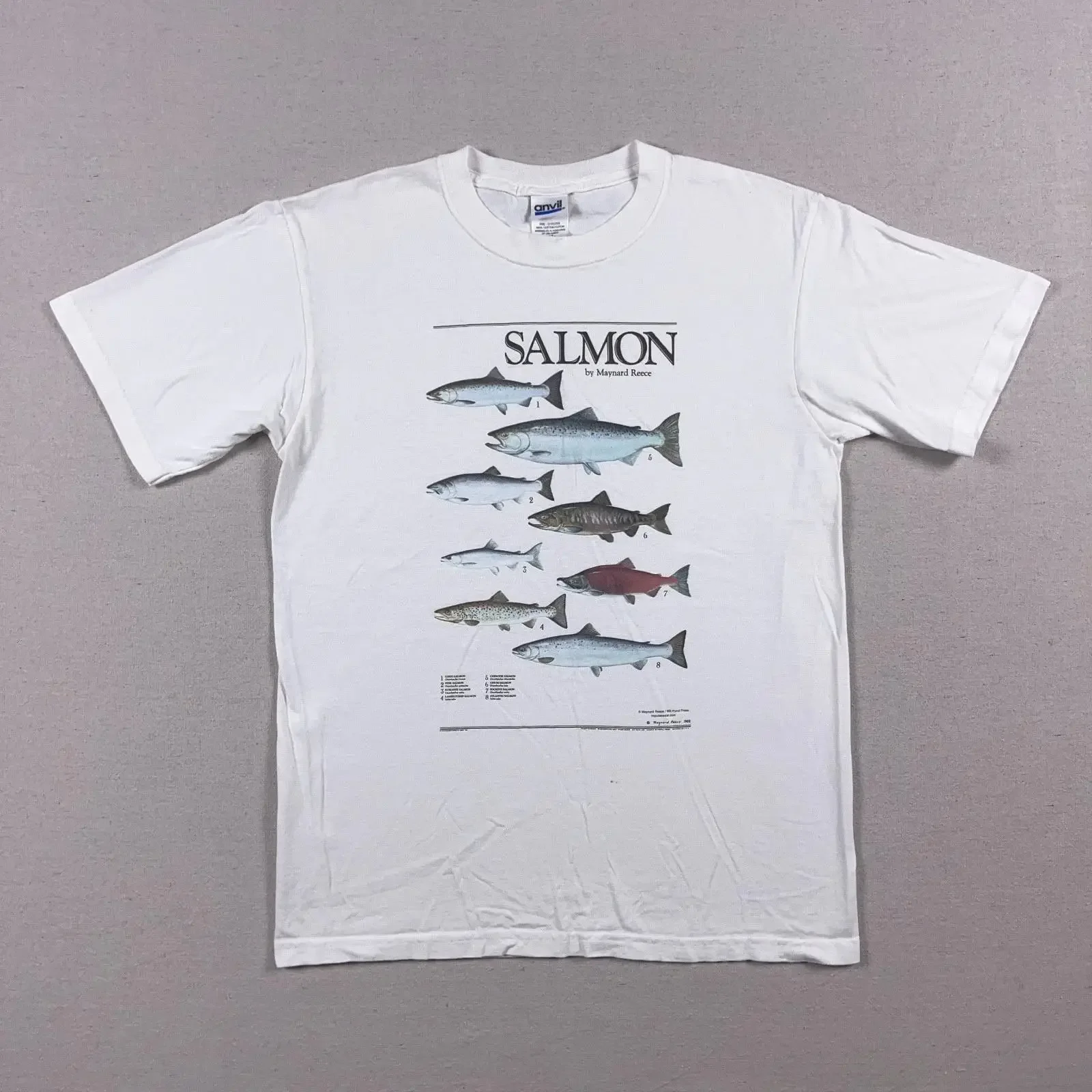 VTG T Shirt Mens Medium Salmon Maynard Reece Art Fish Fishing 80s 90s USA vintage Washed Stylish Comfortable Slightly fashion