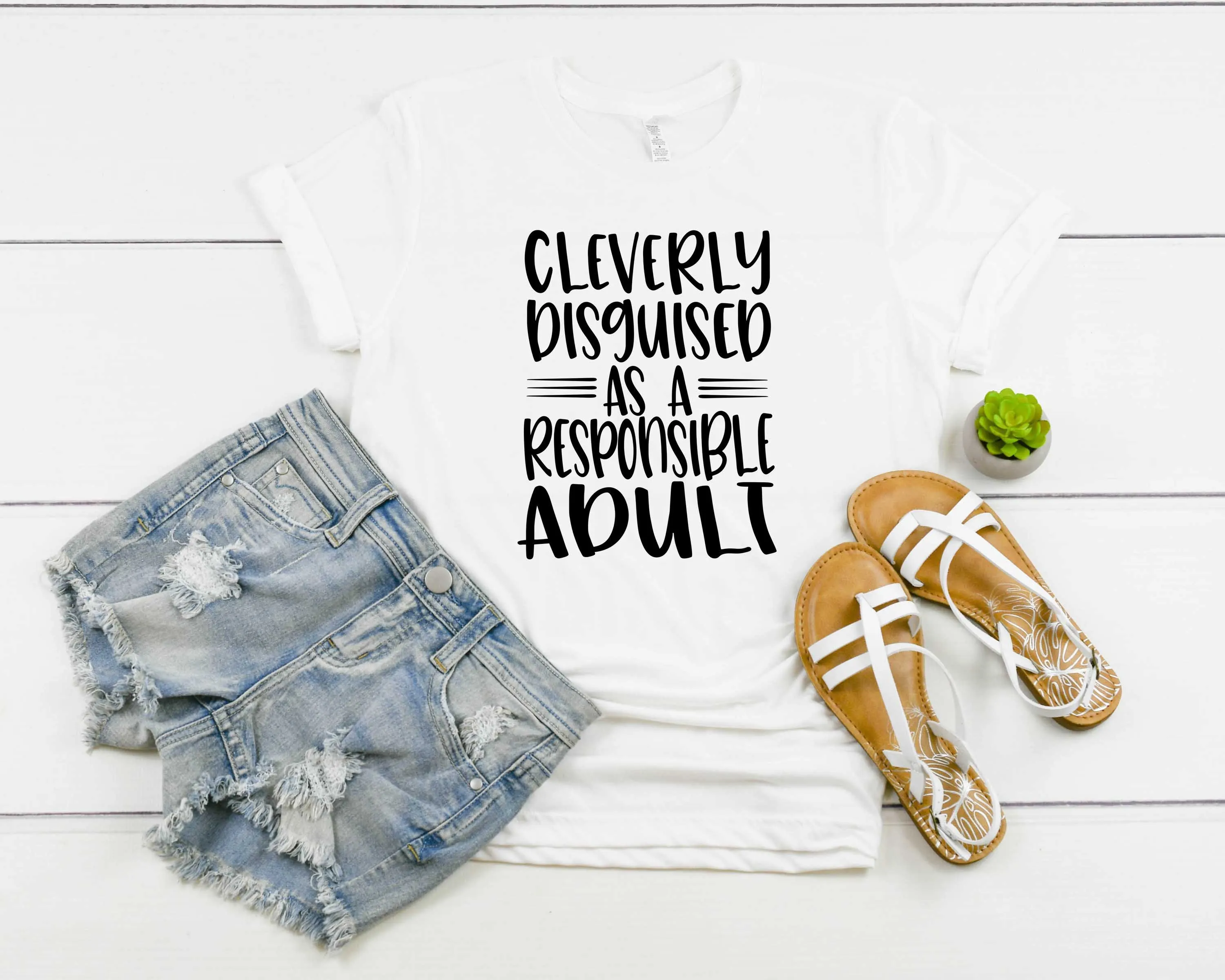 Cleverly Disguised As A Responsible Adult T Shirt For Women Funny Mom With Sayings Mother'S Day Plus Size