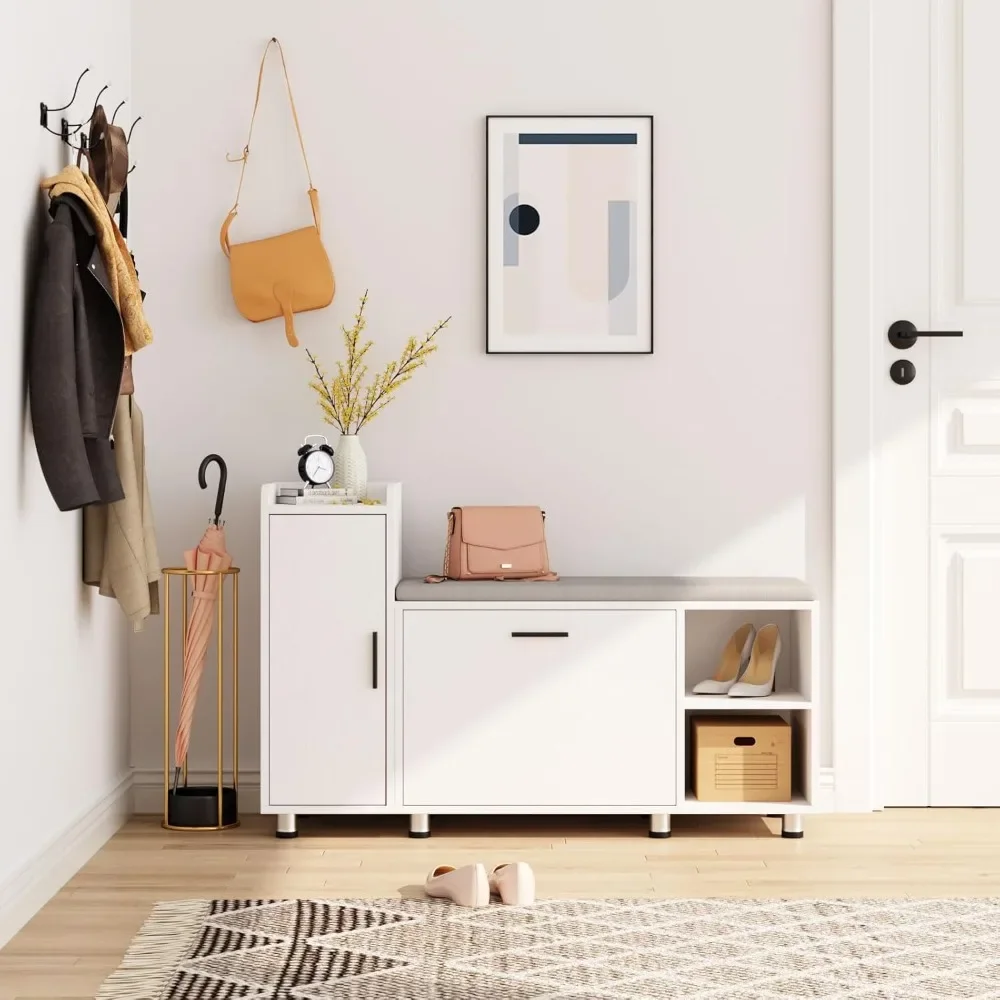 

Shoe Storage Bench with Flip Drawer Shoe Cabinet, 8 Adjustable Metal Feet