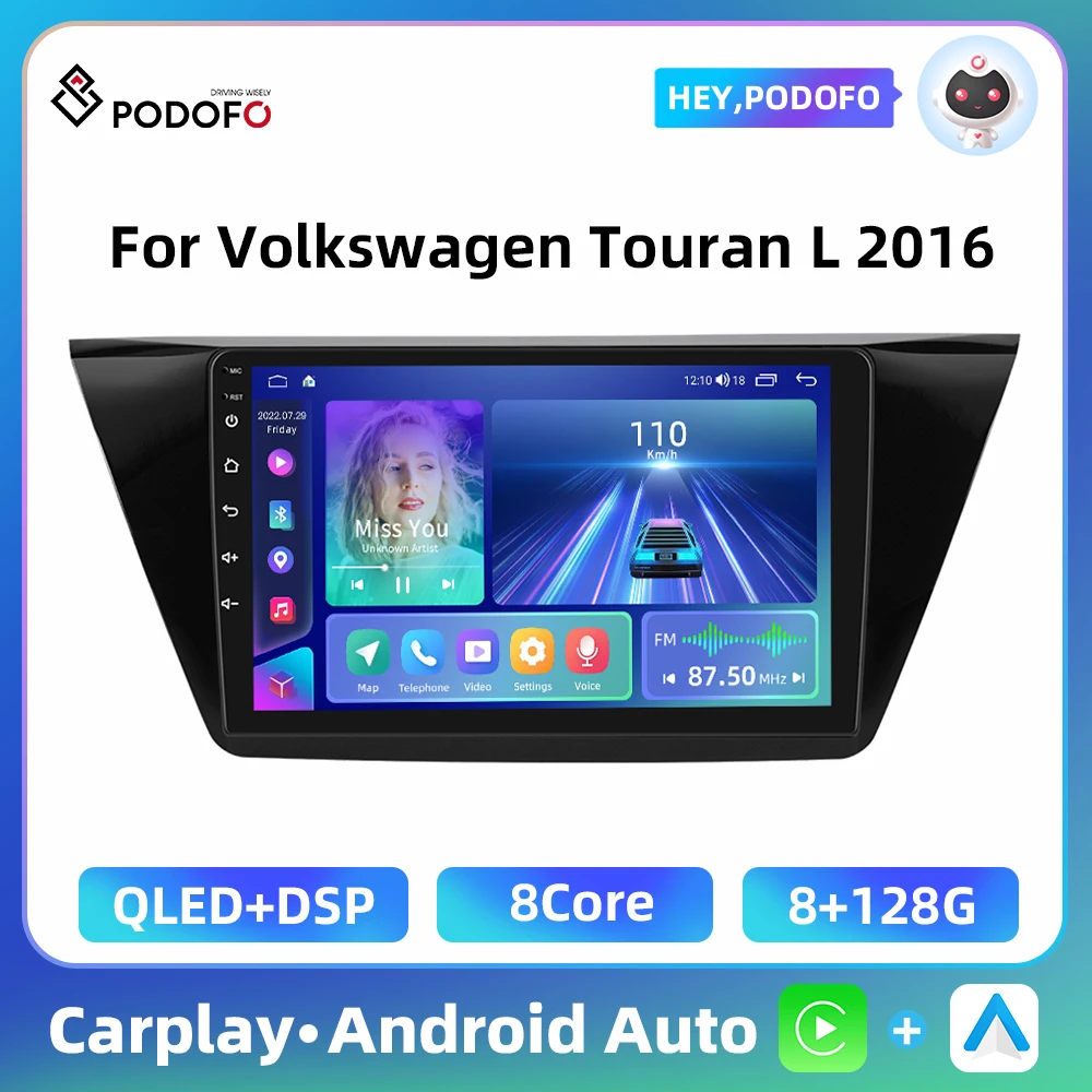 Podofo 8Core 10.1'' Car Radio For Volkswagen Touran L 2016 Multimedia Player WIFI 4G Carplay Android Auto GPS Navigation Audio